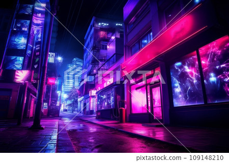 Neon empty city streets after sunset 109148210