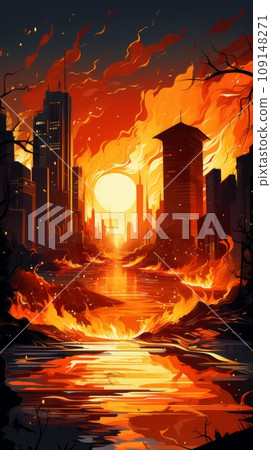 Apartment building fire in the city Apartment building fire in the city 109148271