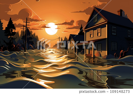 Flooded city streets after severe flooding 109148273