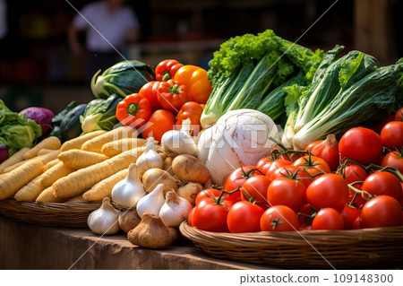 Seasonal vegetables at a street outdoor market 109148300