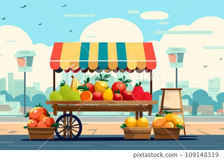 Seasonal fresh fruits at a street outdoor market 109148319