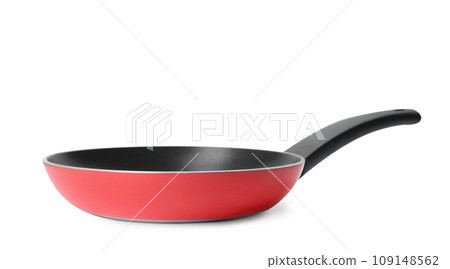 Modern red frying pan isolated on white Modern red frying pan isolated on white 109148562