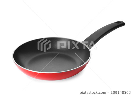 Modern red frying pan isolated on white Modern red frying pan isolated on white 109148563