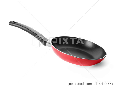 Modern red frying pan isolated on white Modern red frying pan isolated on white 109148564