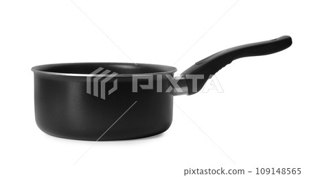 Empty modern black saucepan isolated on white Empty modern black saucepan isolated on white 109148565