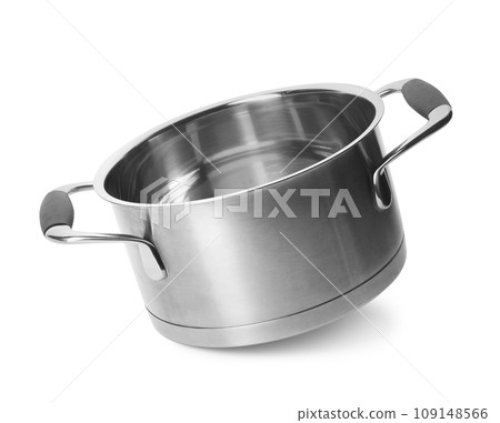 Empty modern steel pot isolated on white Empty modern steel pot isolated on white 109148566