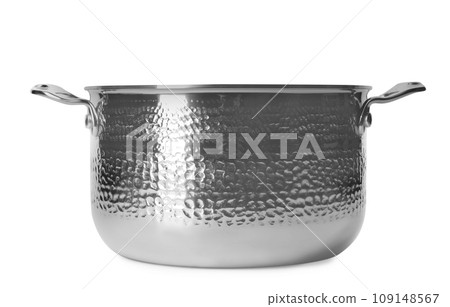 Empty modern steel pot isolated on white Empty modern steel pot isolated on white 109148567