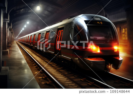 High speed train on railway in a tunnel High speed train on railway in a tunnel 109148644