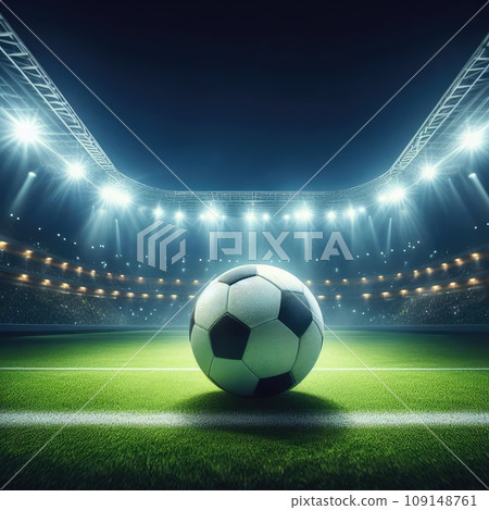 ball on the green field in soccer stadium. ready for game in the midfield - soccer ball close-up 109148761