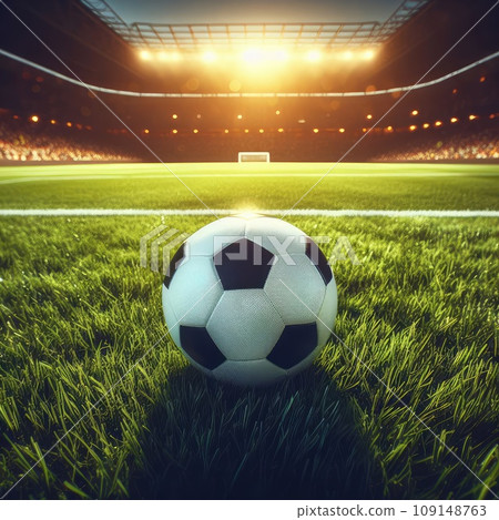 ball on the green field in soccer stadium. ready for game in the midfield - soccer ball close-up 109148763