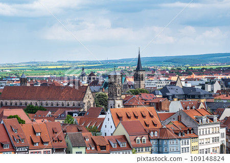 Erfurt Cathedral and Severikirche, St Severus's Church from the Petersberg Citadel, Erfurt in Thuringia, Germany. 109148824