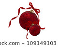 red Christmas festive ornaments. Merry Christmas and Happy New Year Holidays greeting card, frame, banner 109149103