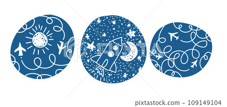 Hand drawn graphic element rocket in space. hand drawing. Not AI, Vector illustration 109149104