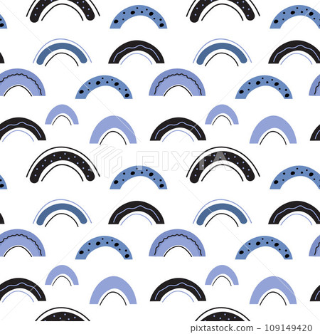 Blue rainbows doodle seamless pattern. Scandinavian concept for fabric design. 109149420