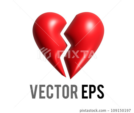 Vector red love heart broken in two 3D icon, breaking heart, brokenhearted Vector red love heart broken in two 3D icon, breaking heart, brokenhearted 109150197