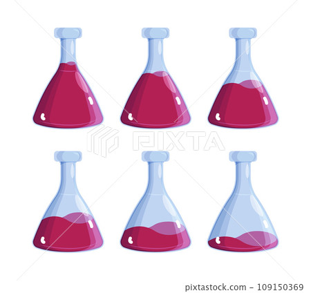 Magical potion. glass tubes transparent containers with red witcher poison. Vector magician collection 109150369
