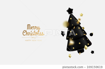 New Year or Christmas sales design template. Vector illustration. Winter background with decorative gift box and gold stars 109150619