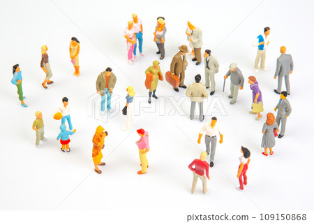 miniature people. group of different people communicate with each other on a white background 109150868