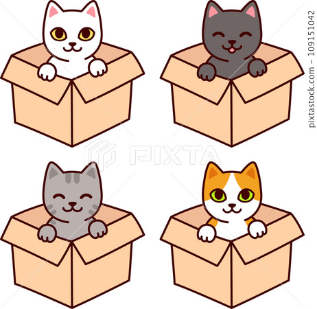 Cute cartoon cat in cardboard box set Cute cartoon cat in cardboard box set 109151042