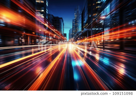 Abstract long exposure dynamic speed light trails background. Generative AI 109151098