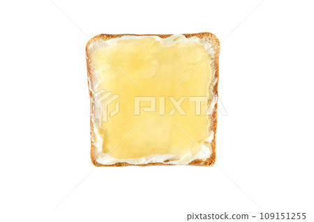 Toast with ginger jam and butter isolated on white background, top view. 109151255