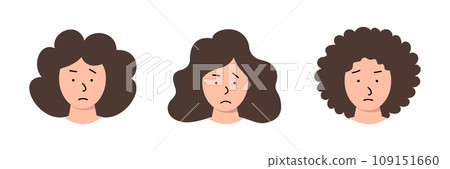 Set of faces of people with sad emotion. Different types of human heads Set of faces of people with sad emotion. Different types of human heads 109151660