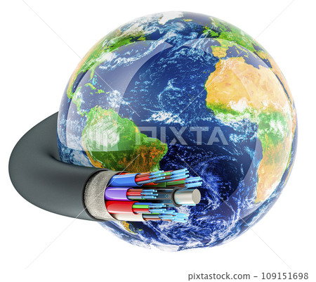 Fiber optical cable with Earth Globe. 3D rendering 109151698