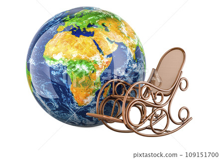 Earth Globe with rocking chair, 3D rendering 109151700