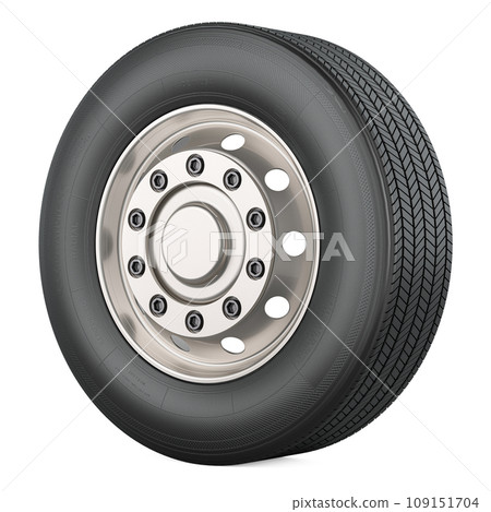 Bus or truck wheel with front rim, 3D rendering 109151704