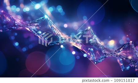 Macro shot of DNA molecule. Scientific image of cell structure. Colorful detailed view of living matter. Ordered atomic composition of molecule. Biology, physics or chemistry abstract background. Macro shot of DNA molecule. Scientific image of cell structure. Colorful detailed view of living matter. Ordered atomic composition of molecule. Biology, physics or chemistry abstract background. 109151817