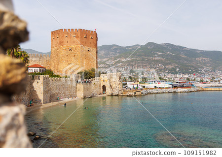 View from the wall to the Red Tower, Alanya, Turkey. View from the wall to the Red Tower, Alanya, Turkey. 109151982