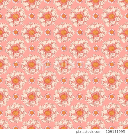 Flower field pattern. Flower Power. Hippie pattern of the sixties. Summer flowers pattern. Vector seamless line art pattern. Flower field pattern. Flower Power. Hippie pattern of the sixties. Summer flowers pattern. Vector seamless line art pattern. 109151995