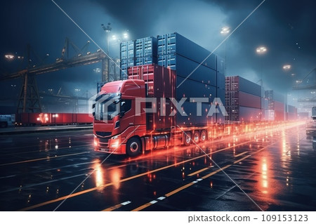 Containers Cargo Ship at logistic hub. Generative AI 109153123