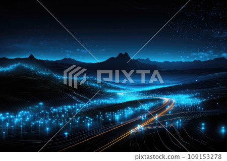 Abstract night cityscape background. Smart city, ai and digital transformation concept. Double exposure Abstract night cityscape background. Smart city, ai and digital transformation concept. Double exposure 109153278