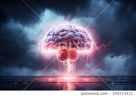 Neural Link and Cloud data. Abstract futuristic technology background. Generative AI 109153412