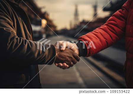 Logistic worker handshake and working together. Generative AI 109153422