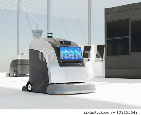 圖為可自主運作的商用清潔機器人，在機場出發大廳提供清潔服務。 109153642