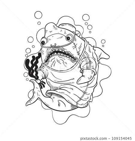 Vegetarian shark cartoon hand drawn 2 Vegetarian shark cartoon hand drawn 2 109154045