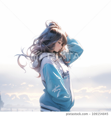 A woman standing in the sunset 109154845