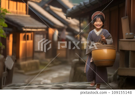Back to School Concept. Happy Funny little toddler asian girl. Neural network AI generated art 109155148