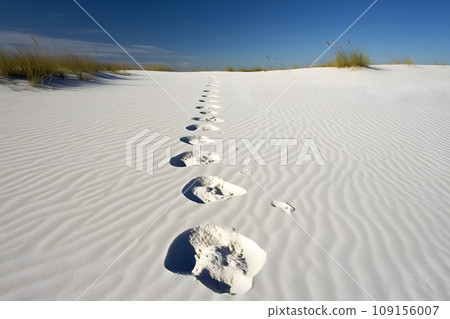 human footprints in the desert. Neural network AI generated art 109156007