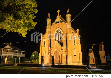 illuminated church at night illuminated church at night 109156398