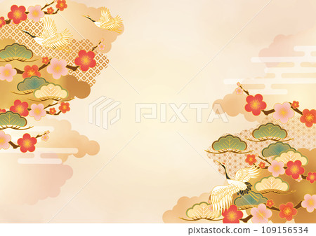 鶴和鬆的日本圖案背景 109156534