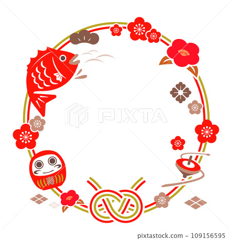 一組新年插畫和日式裝飾品 一組新年插畫和日式裝飾品 109156595