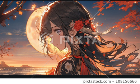 [AI 生成圖像] 月亮和美麗的和服女孩 9 109156666