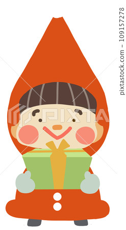 一個戴著紅色尖帽、拿著禮物的孩子 109157278