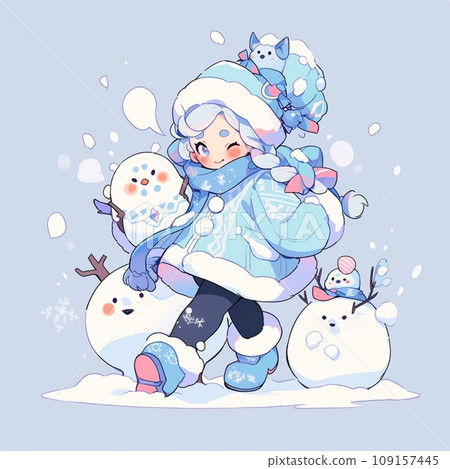 Kid making a snowman 109157445