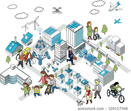 Overhead view illustration of people and city DX/GX/Smart City Overhead view illustration of people and city DX/GX/Smart City 109157566