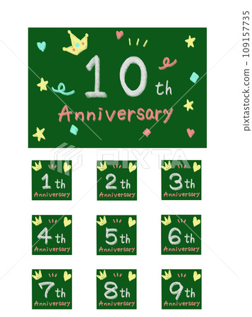 Handwritten style series on blackboard Anniversary illustration set, 1st to 10th anniversary Handwritten style series on blackboard Anniversary illustration set, 1st to 10th anniversary 109157735