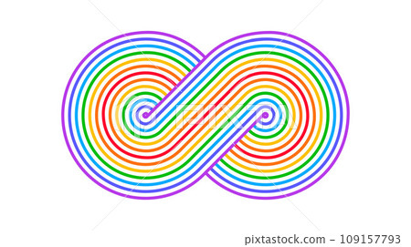 Rainbow Infinity sign. Colorful mobius eternal symbol. Stylized moebius endless shape. Cool design illustration for logo, sign, icon, poster, banner, background, cover, print. Vector illustration Rainbow Infinity sign. Colorful mobius eternal symbol. Stylized moebius endless shape. Cool design illustration for logo, sign, icon, poster, banner, background, cover, print. Vector illustration 109157793